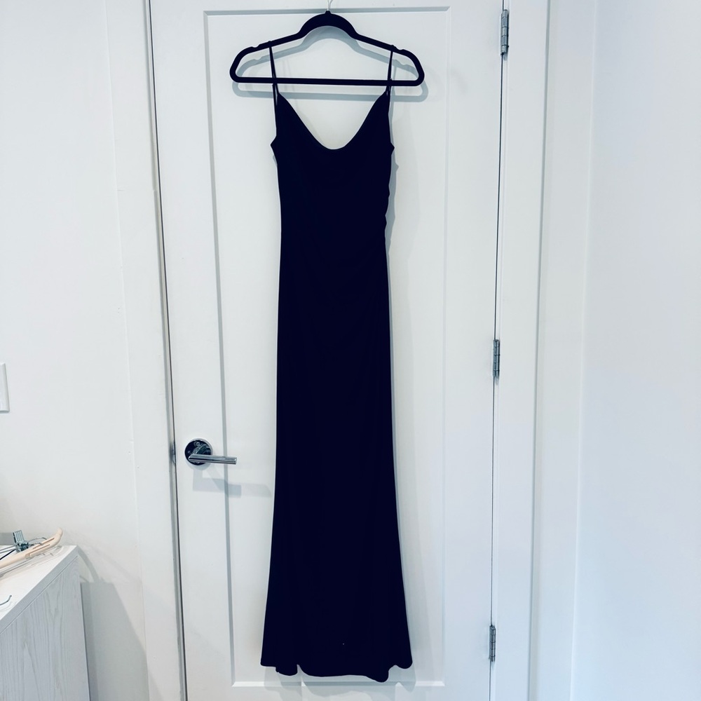 Lulu's Midnight Black Maxi Dress with lace back, small